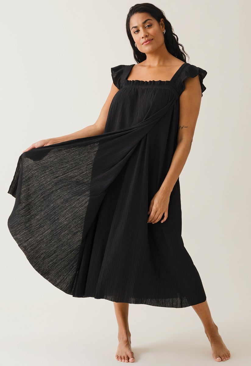 Boho-Umstandskleid mit Smok - Schwarz