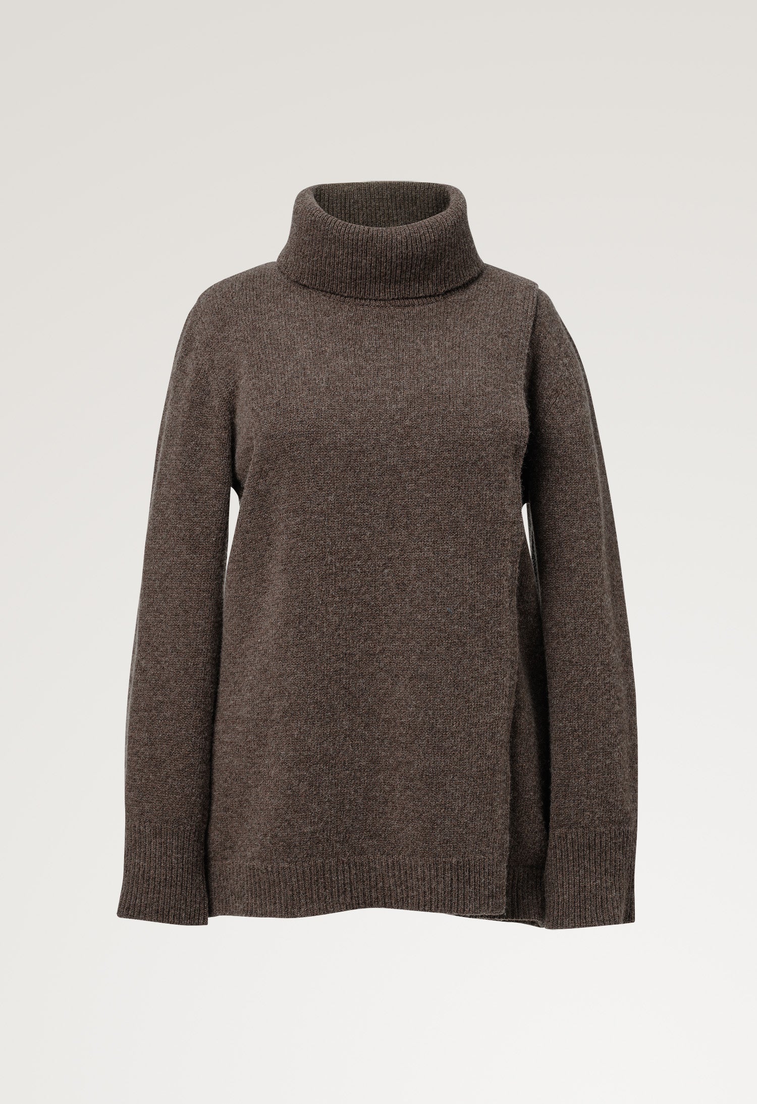 Gestrickter Stillpullover mit Rollkragen - Brown Grey Melange