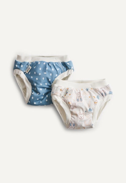 Trainerhosen fürs Töpfchentraining - Blue Dots - White Teddy