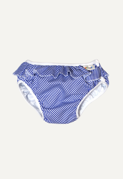 Schwimmwindel mit Seitenverschluss - Weiß/Blau gestreift mit Rüsche