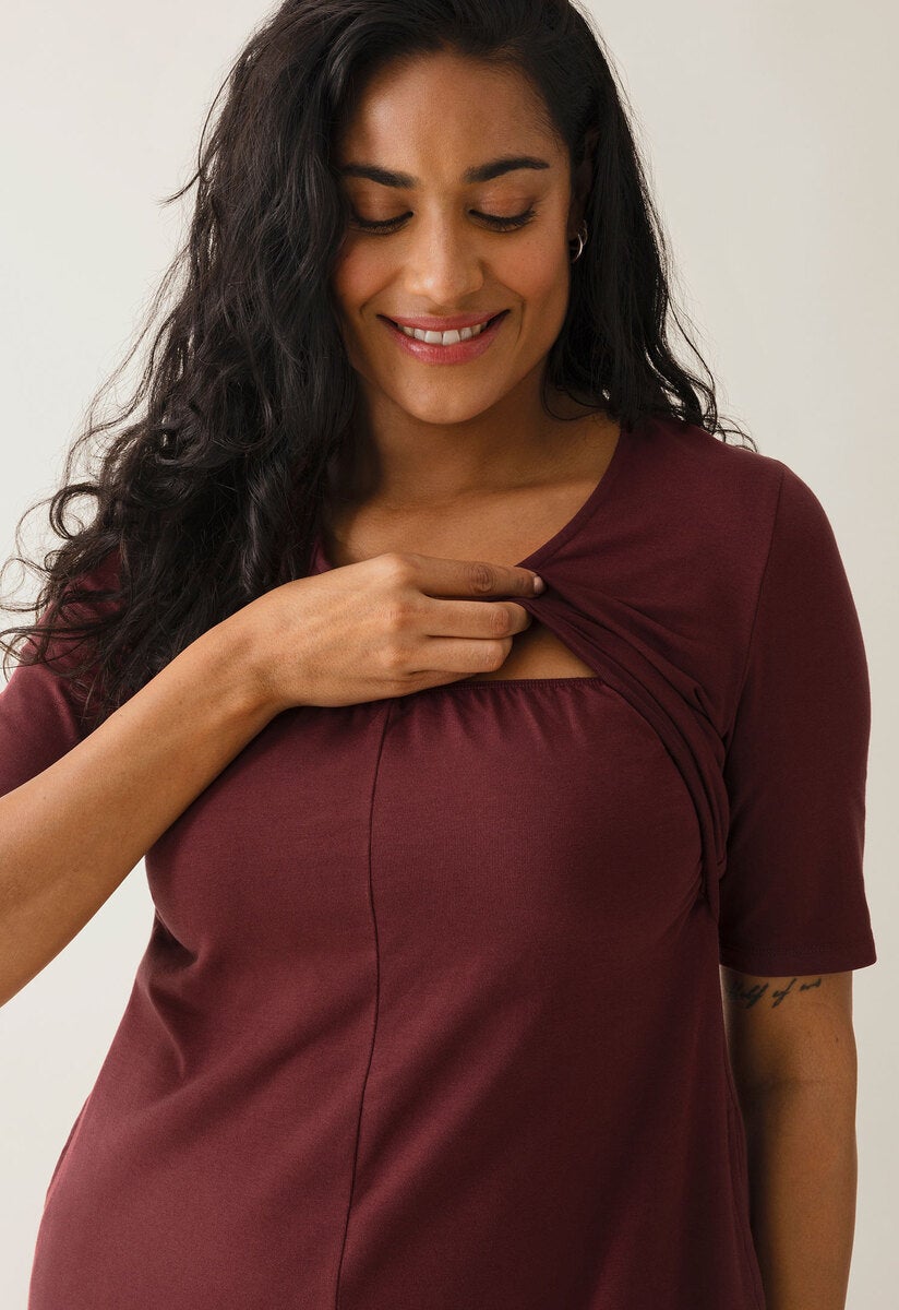 A-Linien-Stillkleid mit kurzen Ärmeln - Dunkelrot