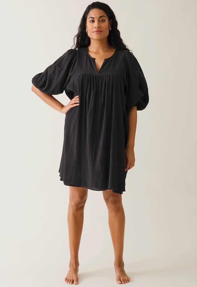 Boho Umstands-Minikleid - Schwarz