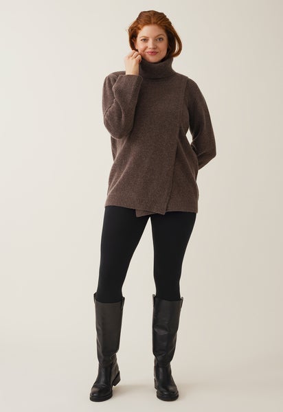 Gestrickter Stillpullover mit Rollkragen - Brown Grey Melange
