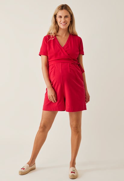 Kurzer Umstandsjumpsuit - French Red