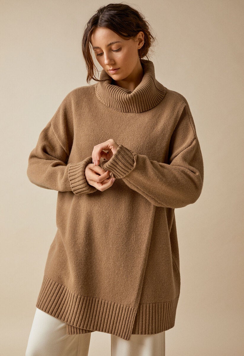 Oversized Umstands- und Stillpullover - Camel