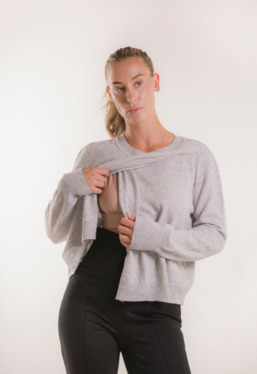 Gestrickter Stillpullover - Light Grey Melange