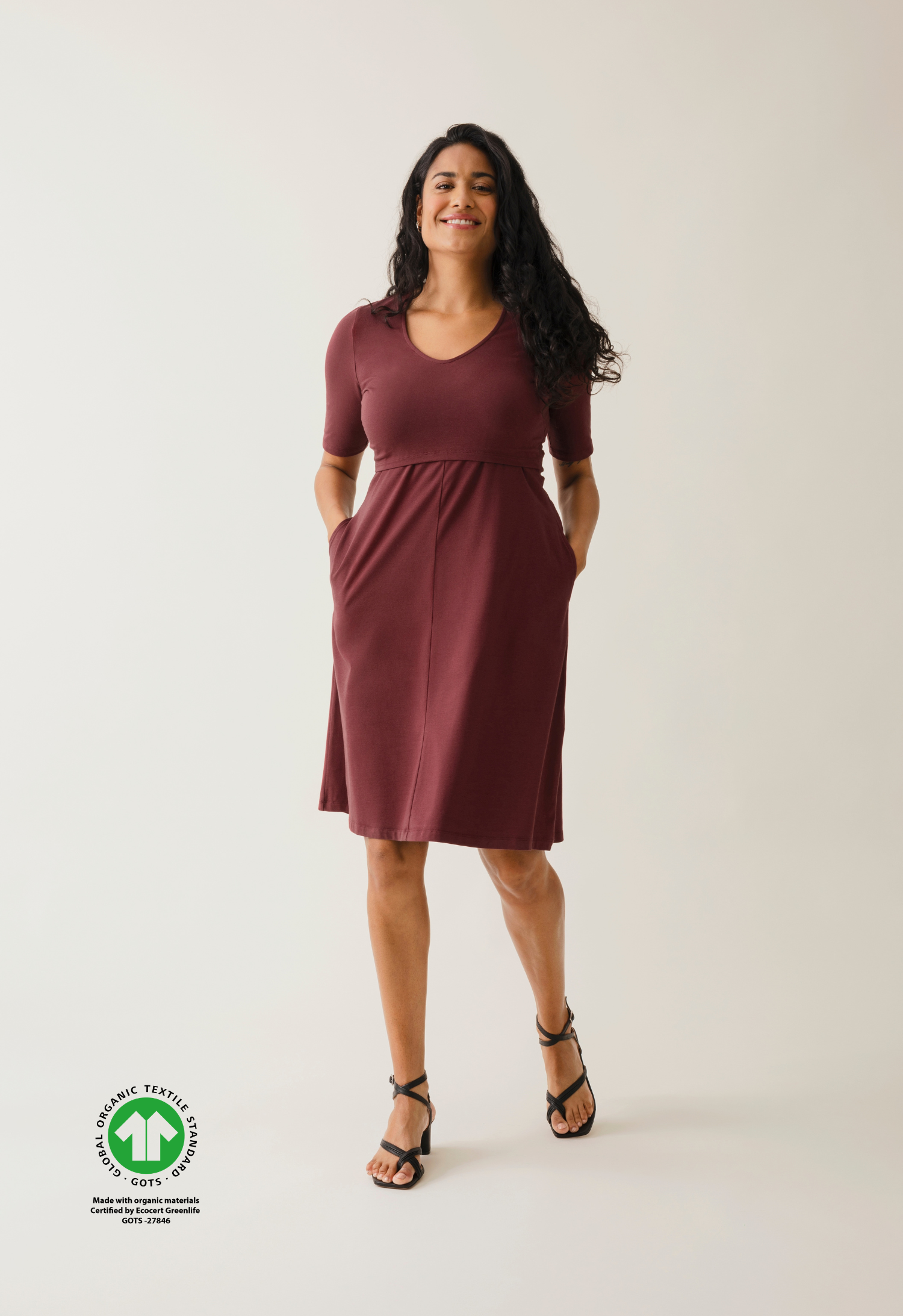 A-Linien-Stillkleid mit kurzen Ärmeln - Dunkelrot