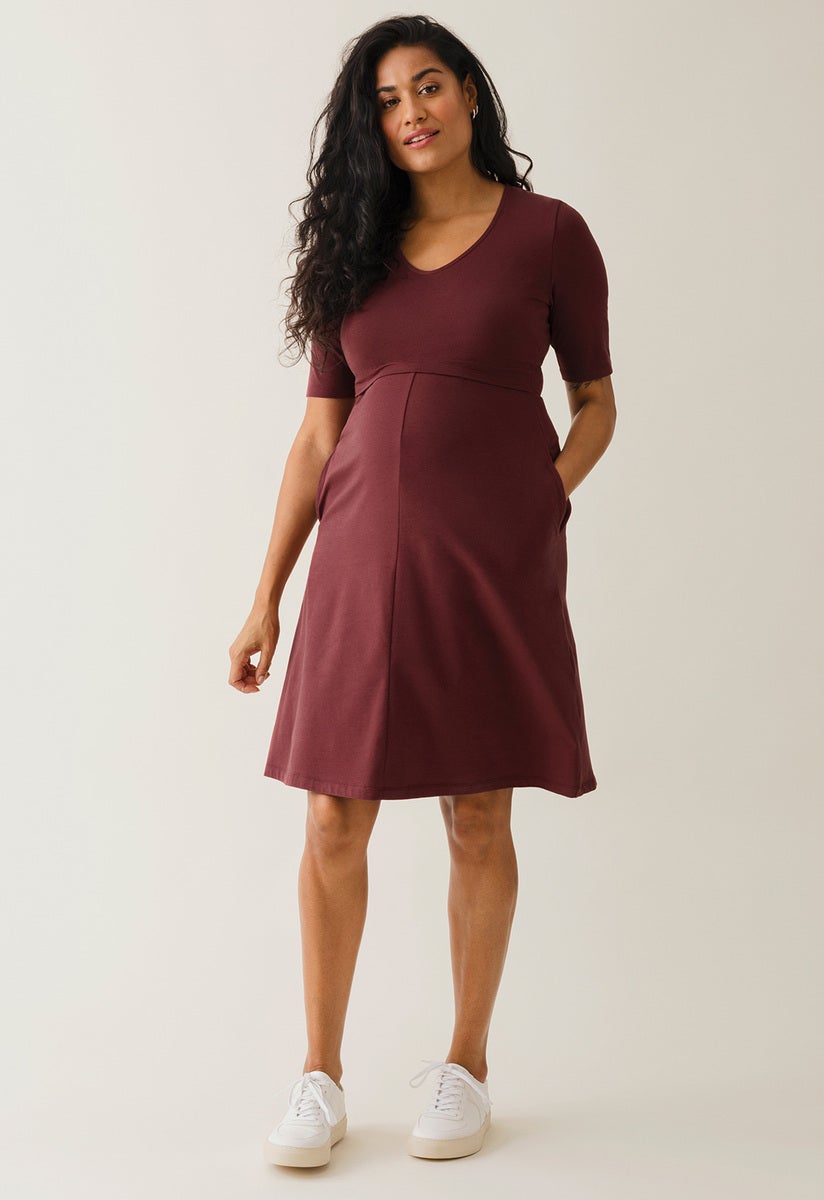 A-Linien-Stillkleid mit kurzen Ärmeln - Dunkelrot