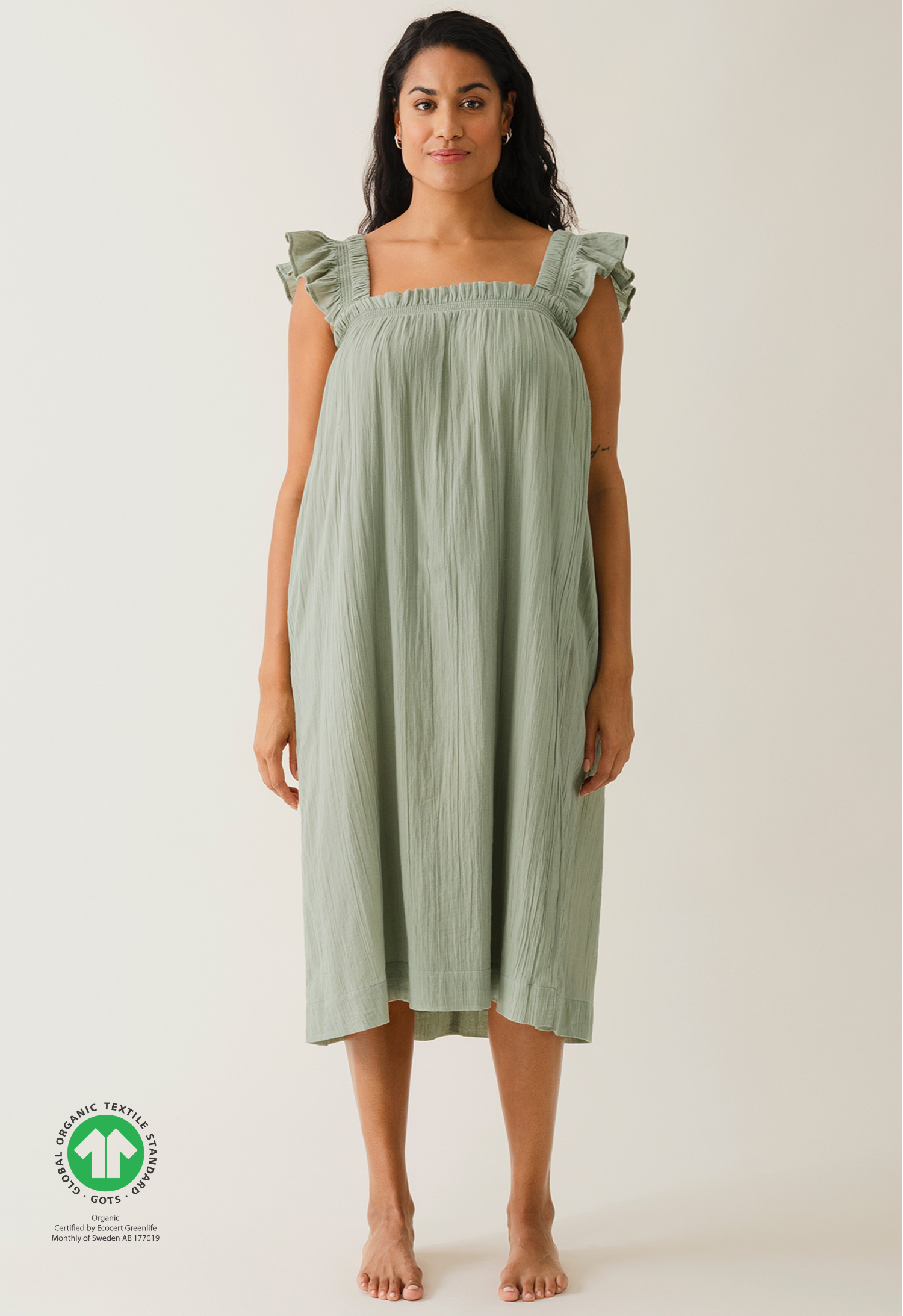 Boho-Umstandskleid mit Smok - Green Tea