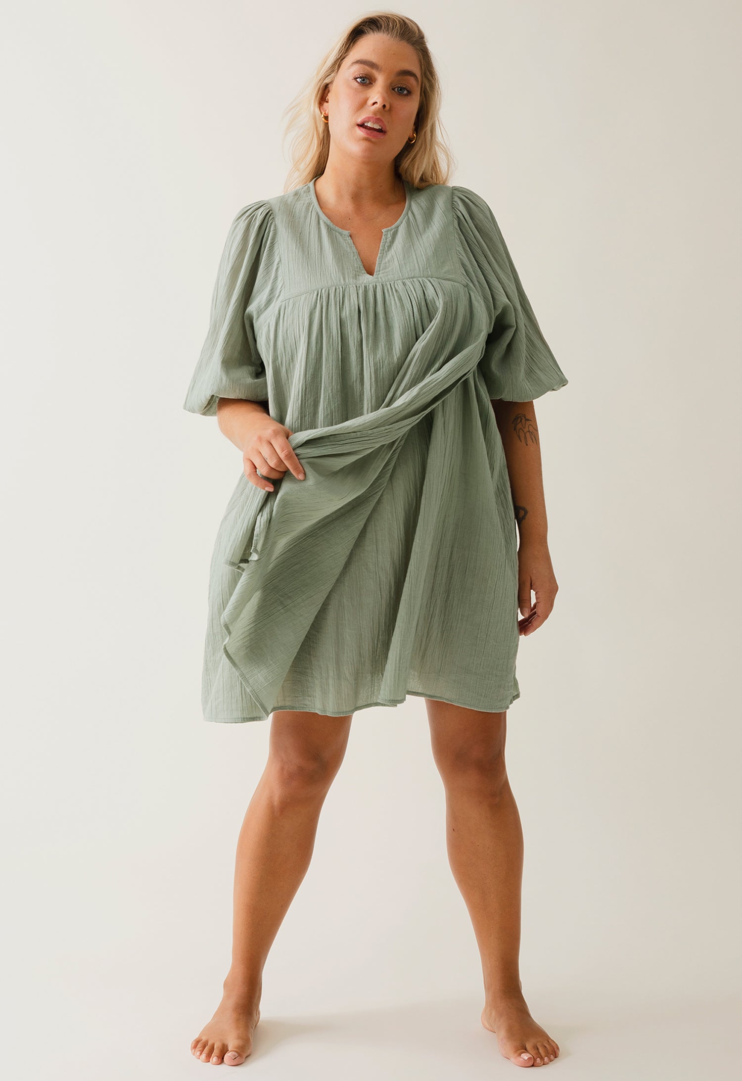 Boho Umstands-Minikleid - Green Tea