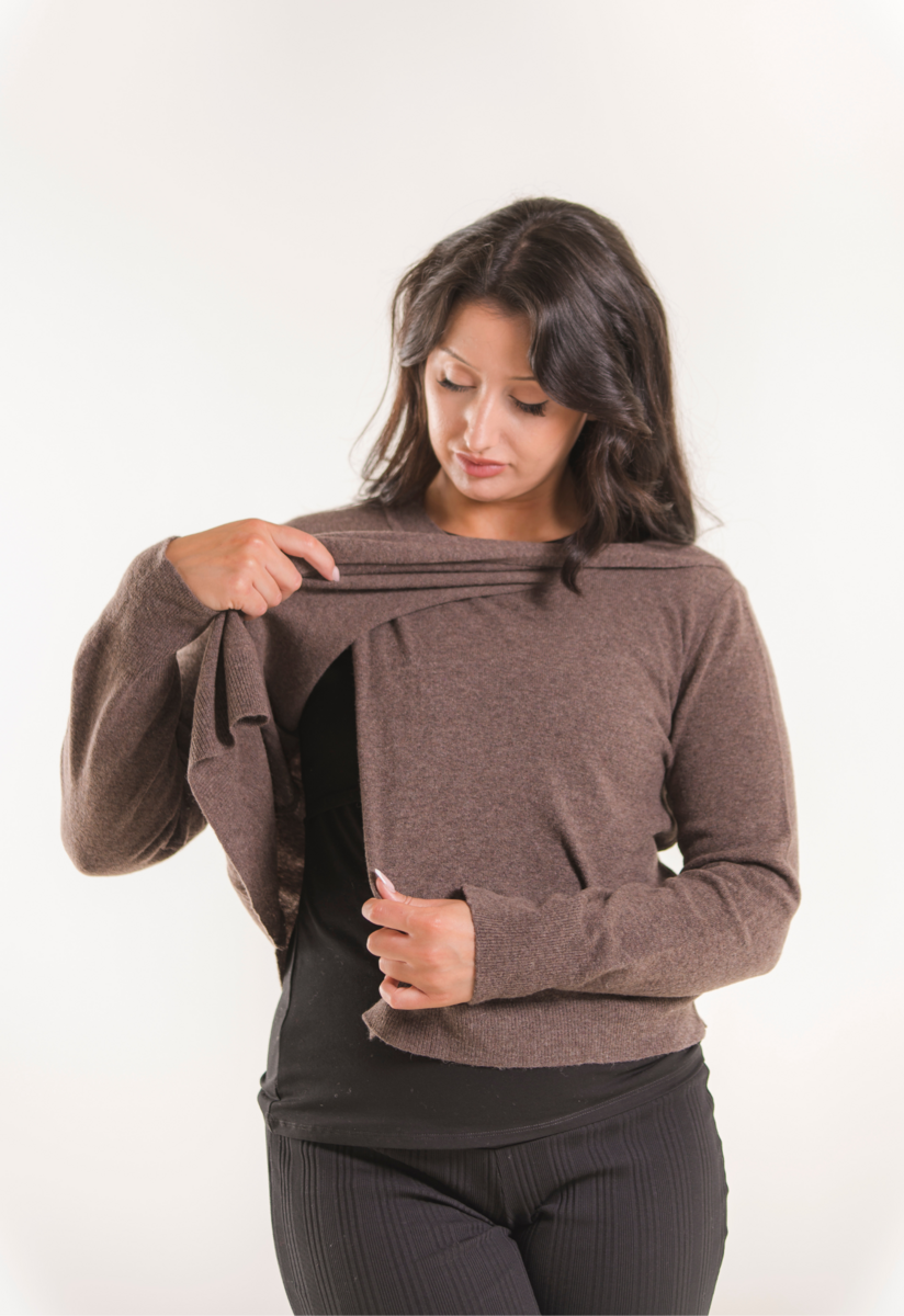 Gestrickter Stillpullover - Brown Grey Melange
