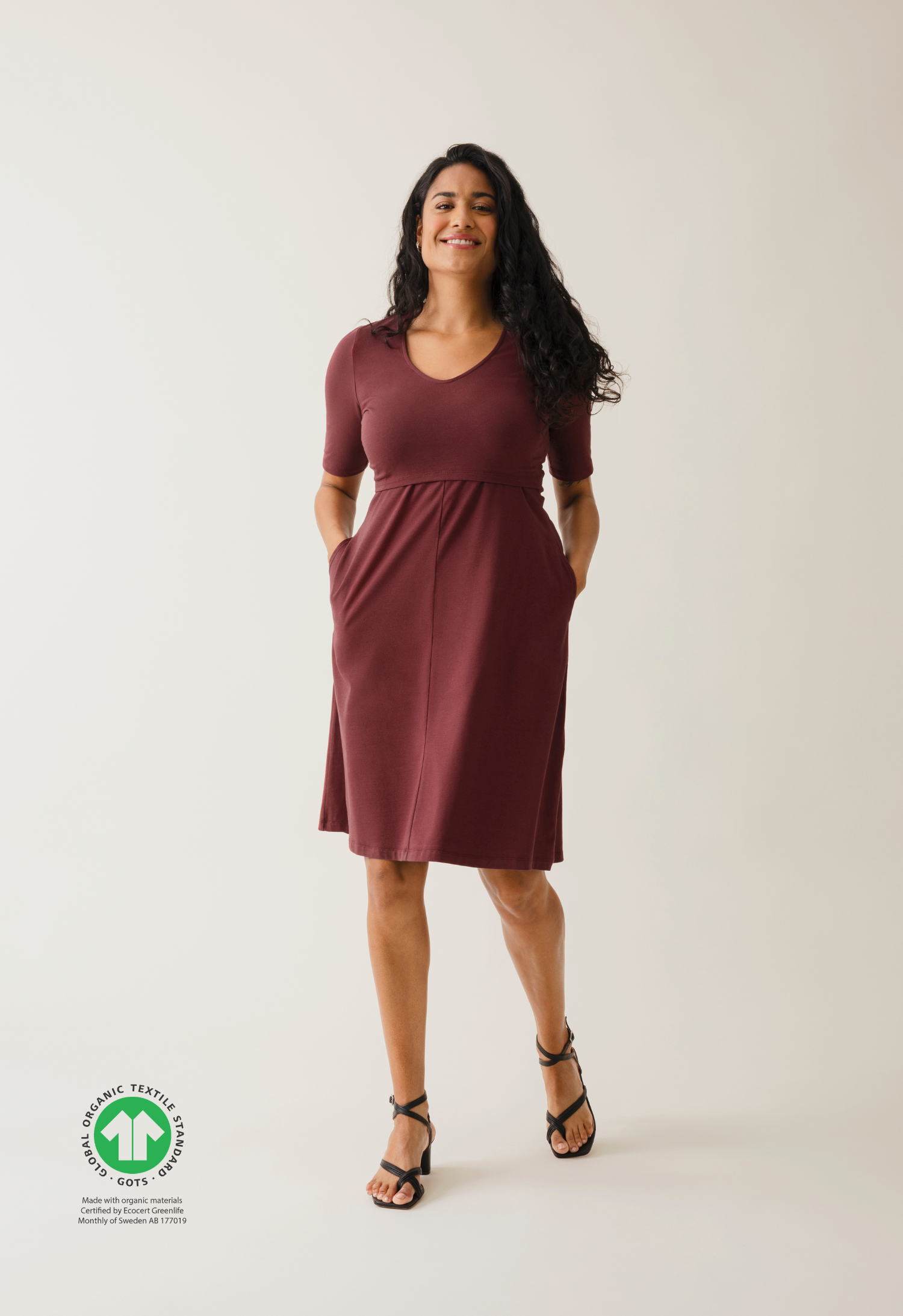 A-Linien-Stillkleid mit kurzen Ärmeln - Dunkelrot