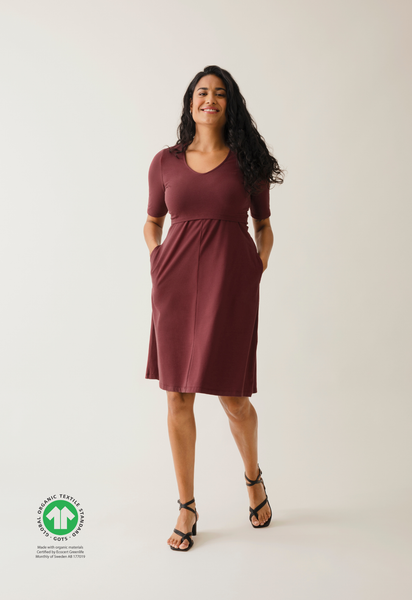 A-Linien-Stillkleid mit kurzen Ärmeln - Dunkelrot