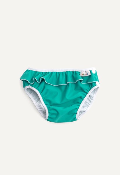 Schwimmwindel mit seitlichen Knöpfen - Grün mit Rüsche