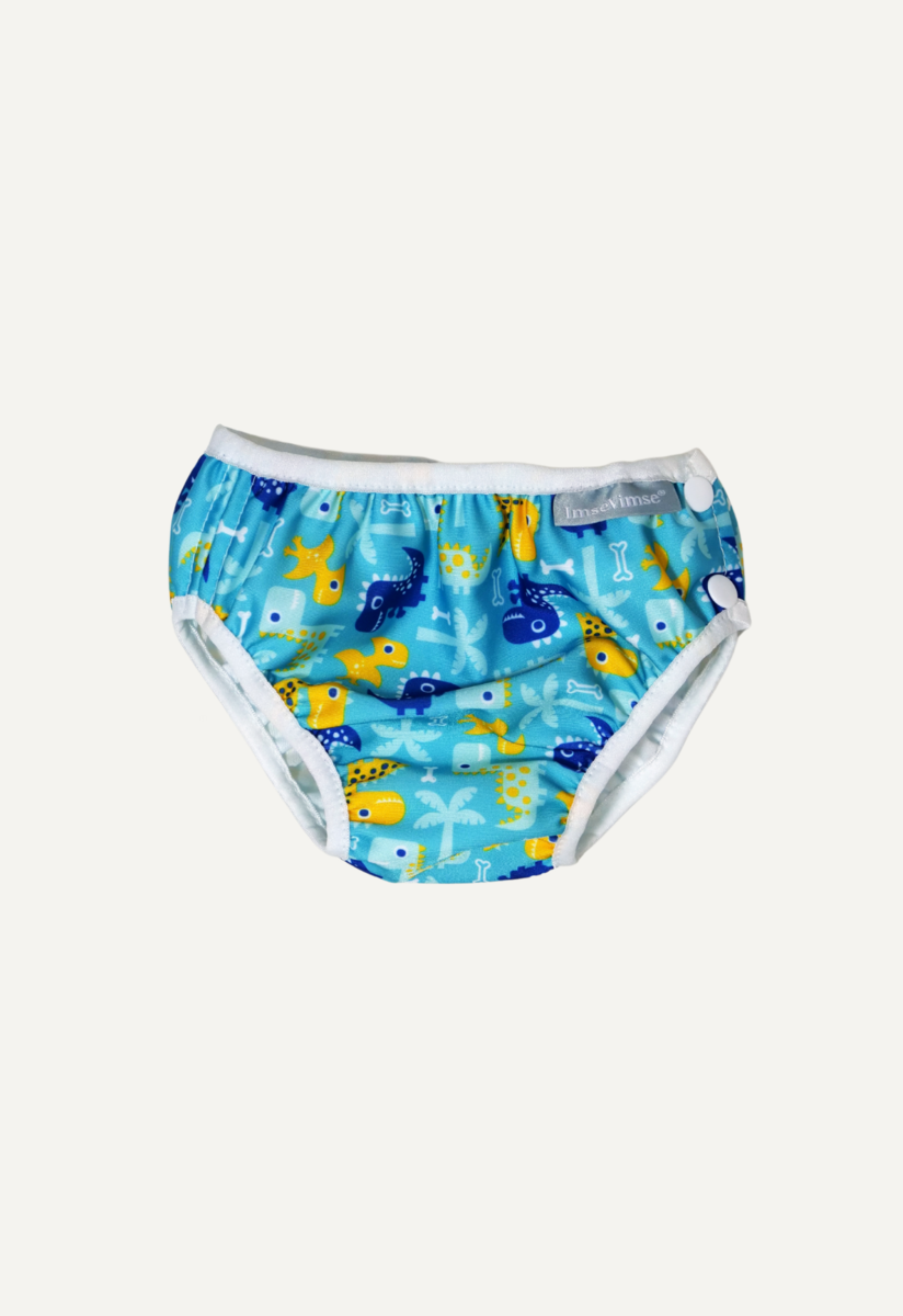 Schwimmwindel mit seitlichen Knöpfen - Türkis/Dinosaurier-Print