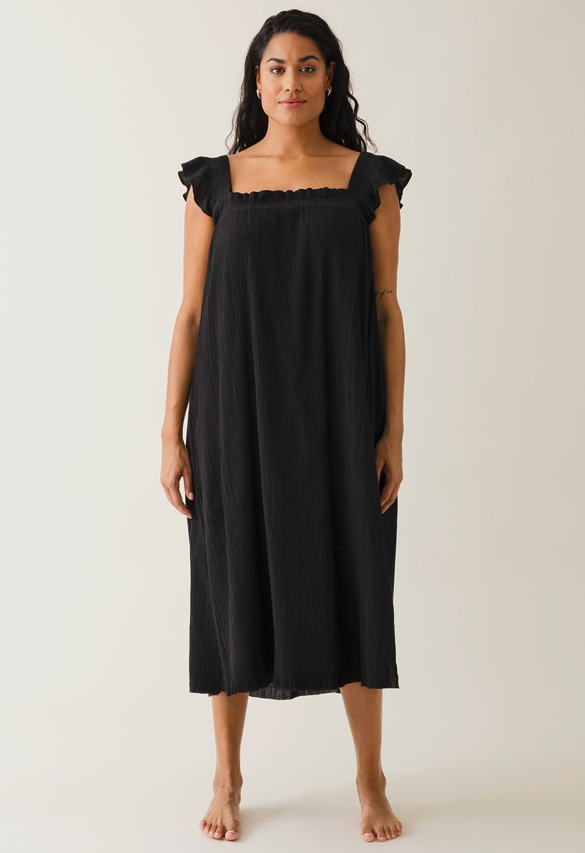 Boho-Umstandskleid mit Smok - Schwarz