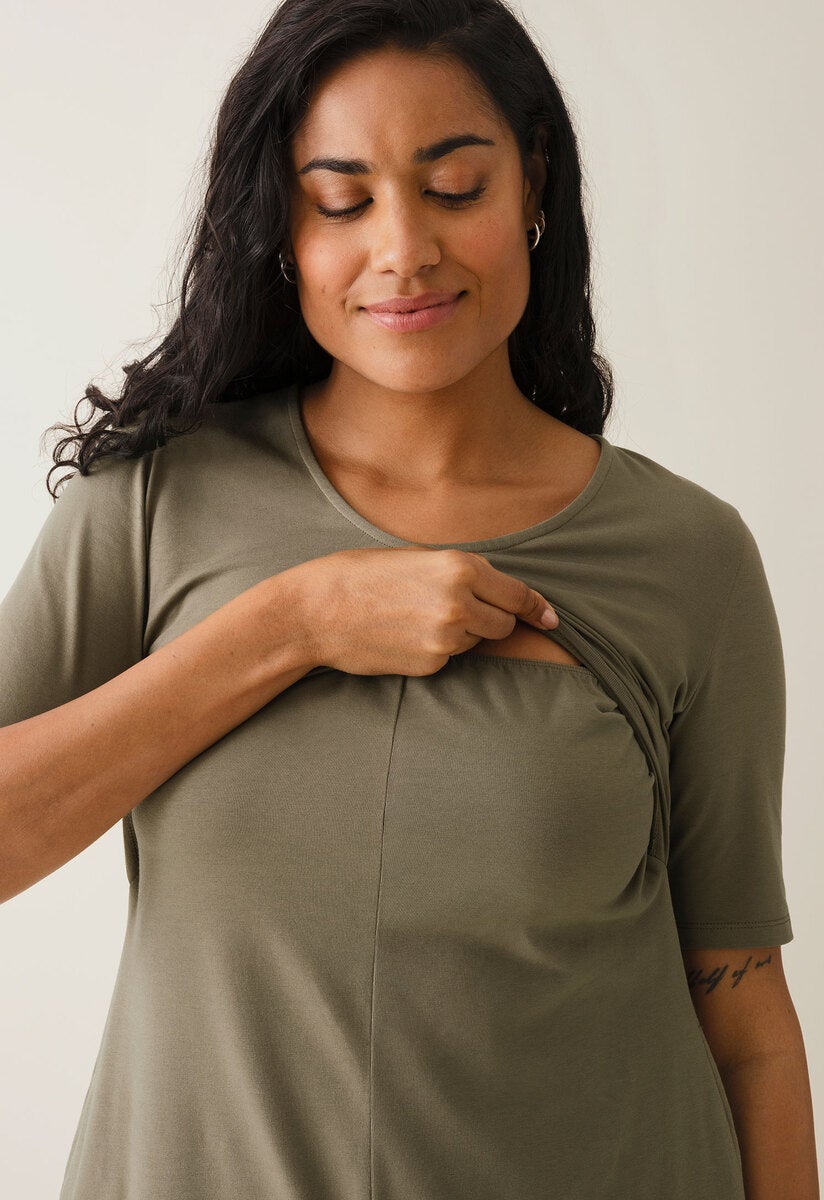 A-Linien-Stillkleid mit kurzen Ärmeln - Khakigrün
