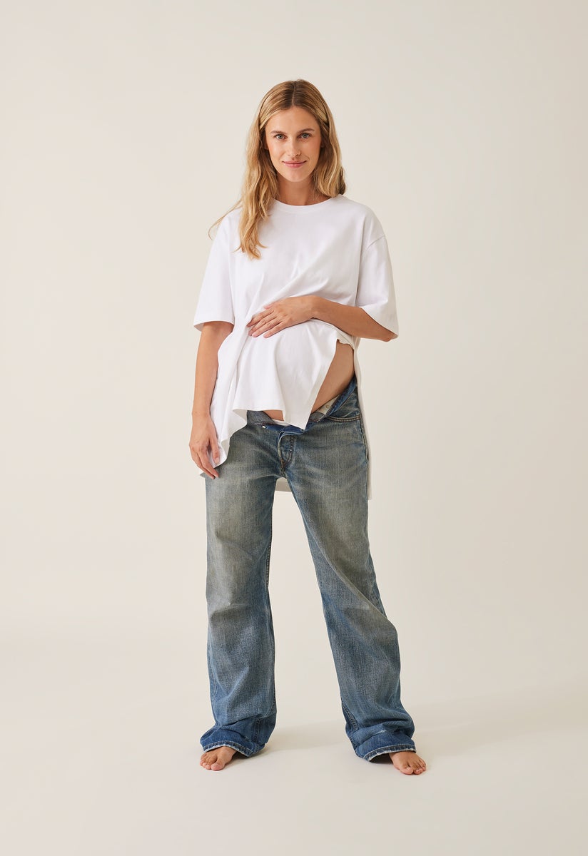 Oversized T-Shirt mit Slit - Weiß