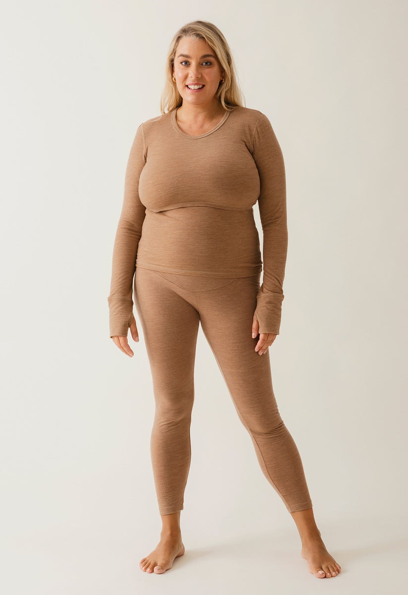 Umstandsleggings Merinowolle - Brown Melange