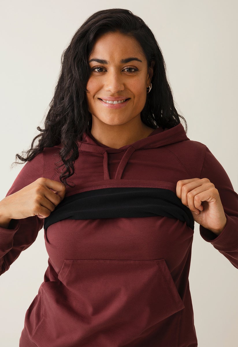 Stillhoodie mit Fleece - Port Red
