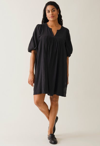 Boho Umstands-Minikleid - Schwarz