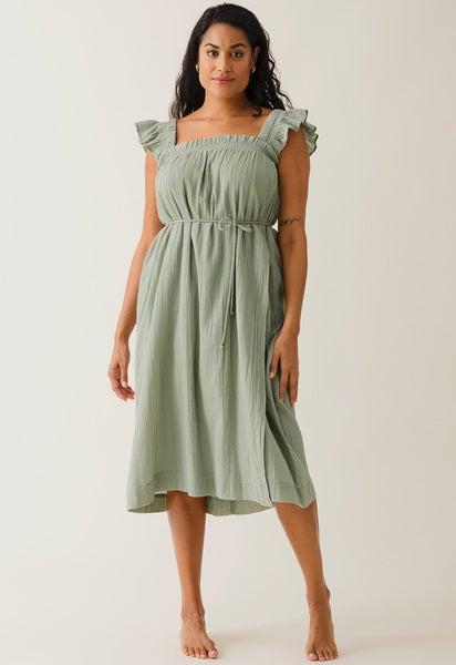 Boho-Umstandskleid mit Smok - Green Tea