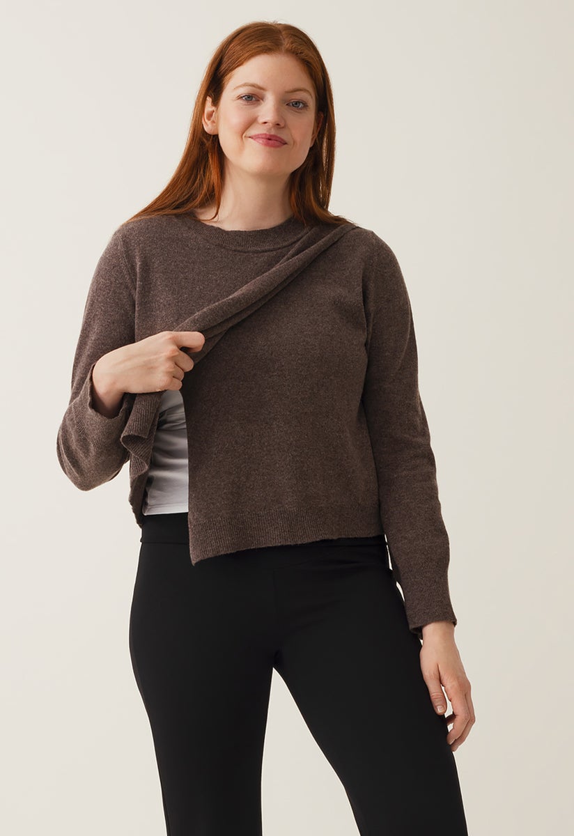Gestrickter Stillpullover - Brown Grey Melange