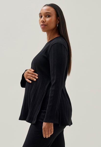 Geripptes Umstandsshirt - Schwarz