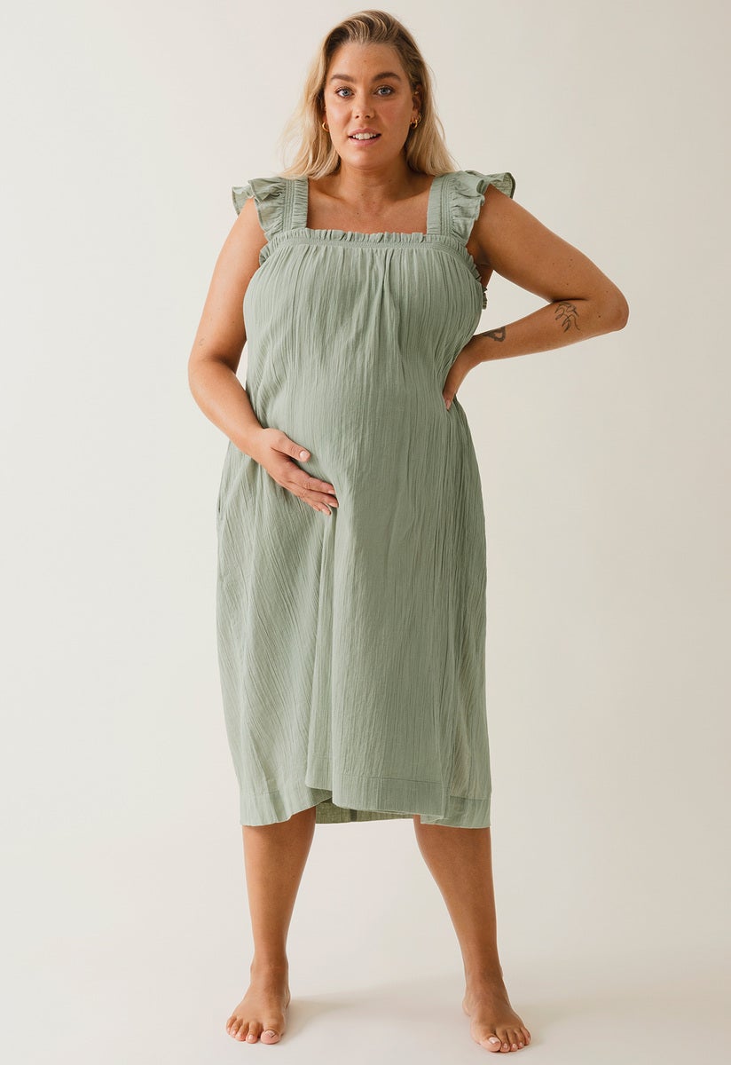 Boho-Umstandskleid mit Smok - Green Tea