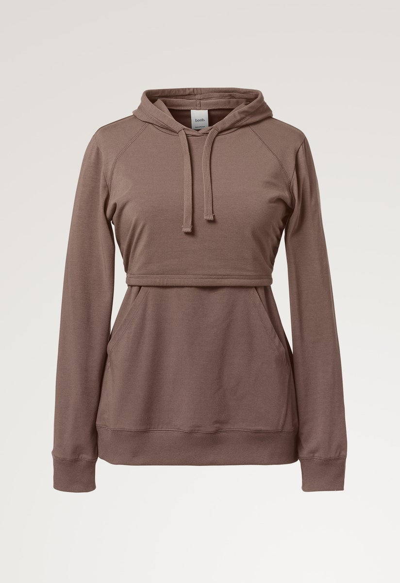 Stillhoodie mit Fleece - Dark Taupe