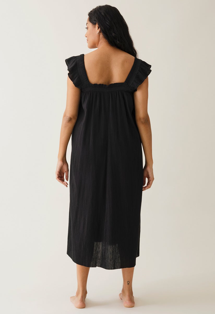 Boho-Umstandskleid mit Smok - Schwarz