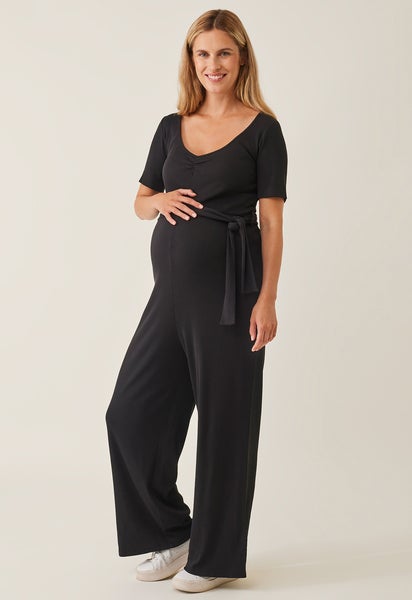 Gerippter Umstandsjumpsuit - Schwarz