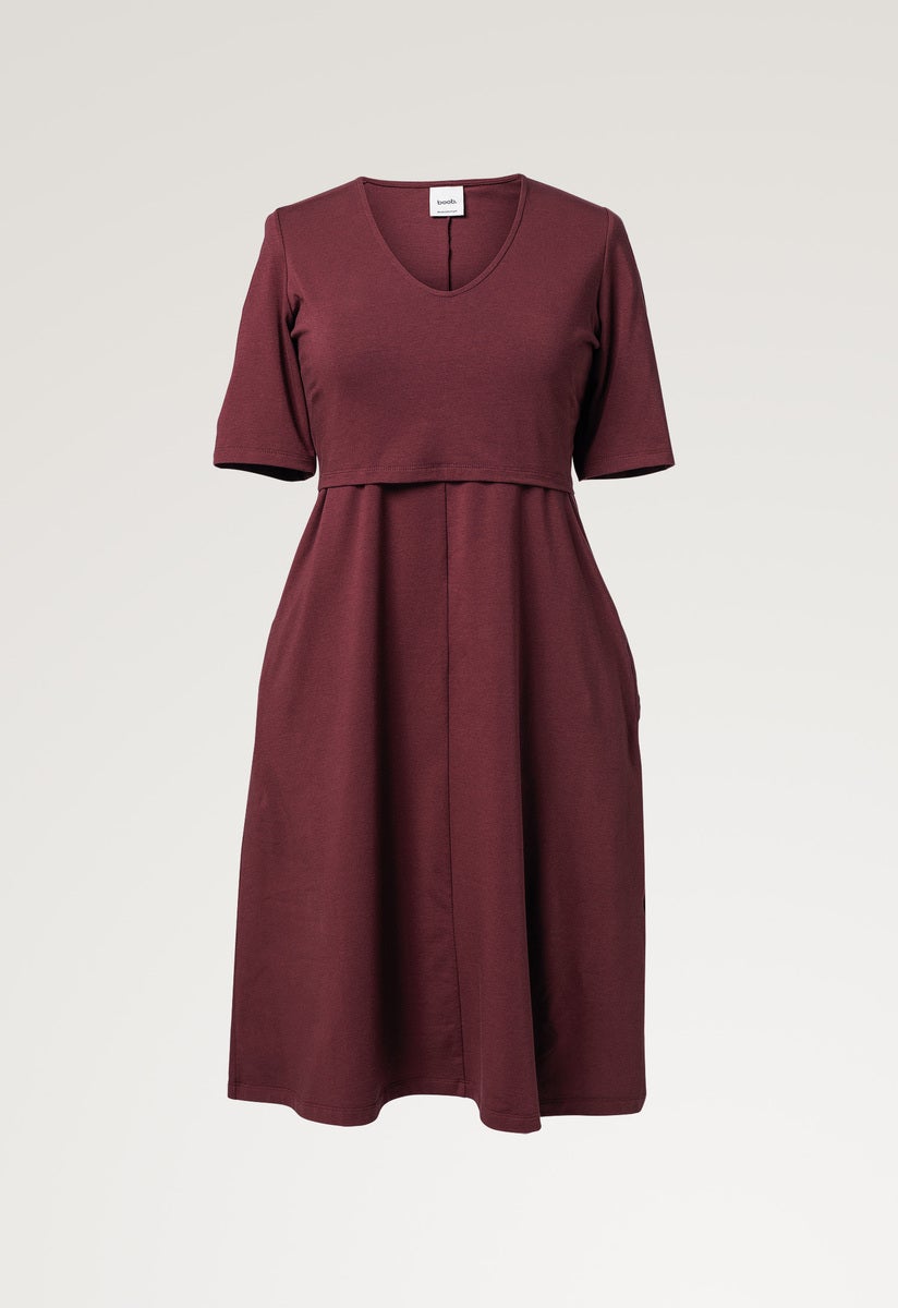A-Linien-Stillkleid mit kurzen Ärmeln - Dunkelrot