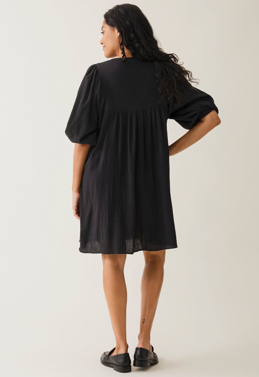 Boho Umstands-Minikleid - Schwarz
