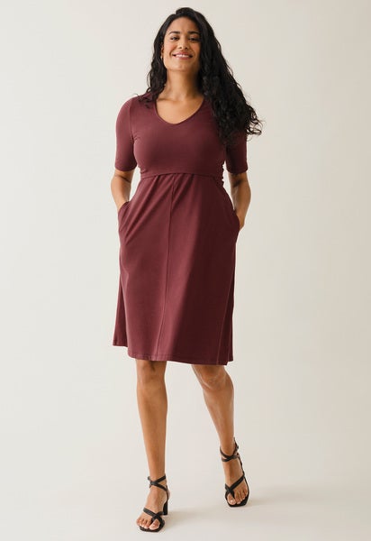 A-Linien-Stillkleid mit kurzen Ärmeln - Dunkelrot