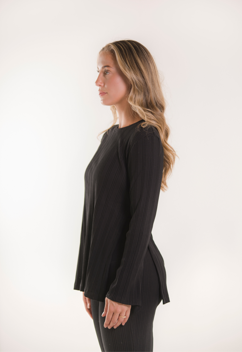 Geripptes Umstandsshirt - Schwarz
