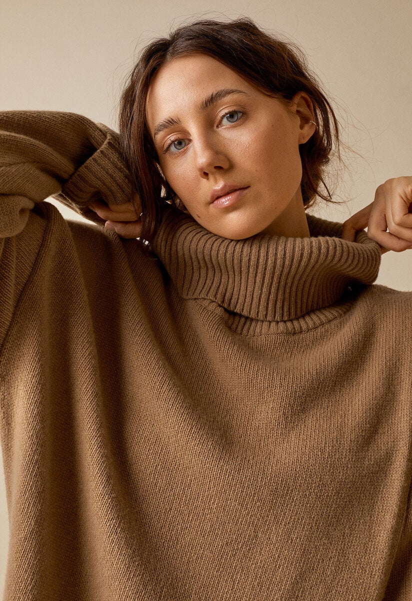 Oversized Umstands- und Stillpullover - Camel