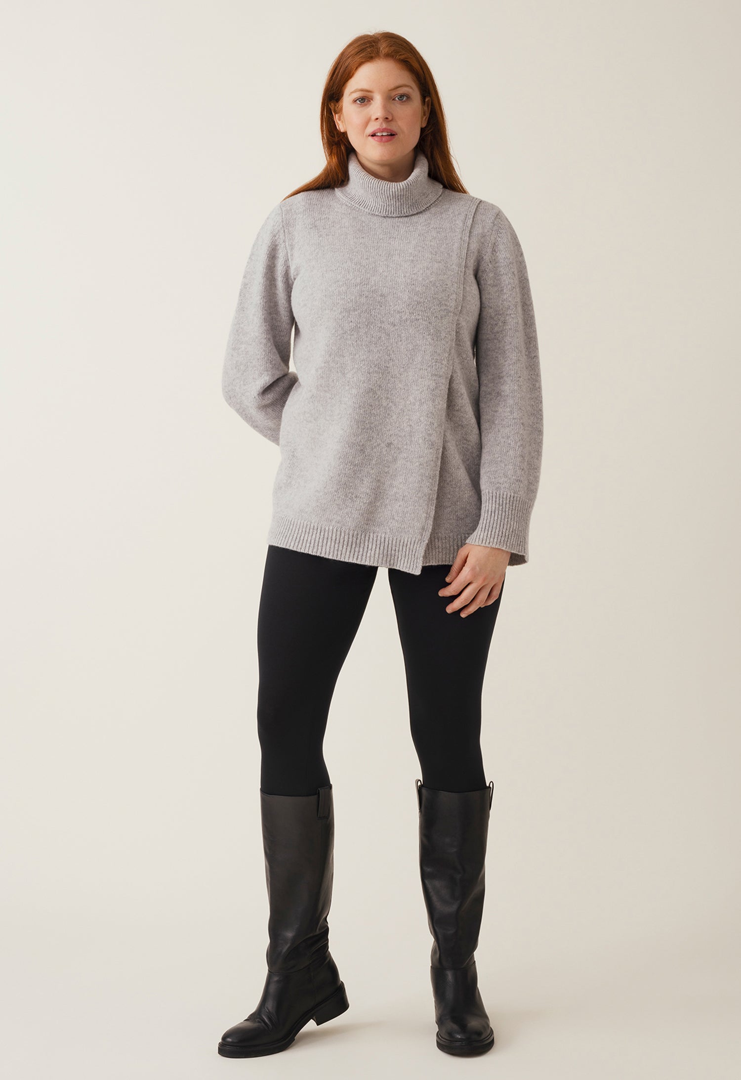 Gestrickter Stillpullover mit Rollkragen - Light Grey Melange