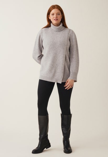 Gestrickter Stillpullover mit Rollkragen - Light Grey Melange