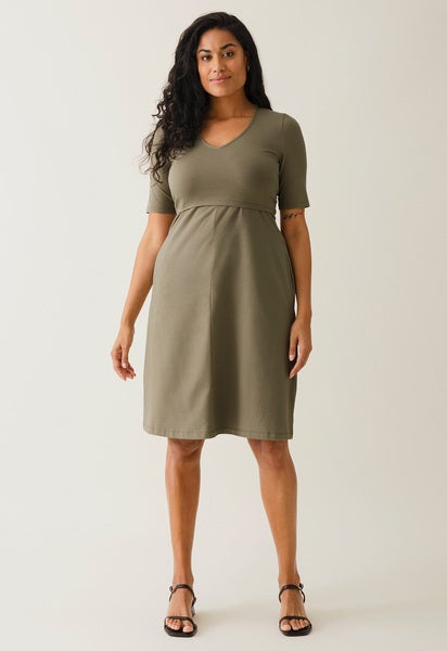 A-Linien-Stillkleid mit kurzen Ärmeln - Khakigrün