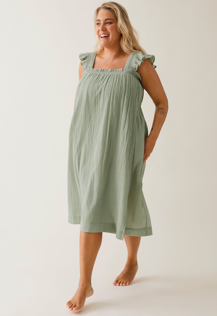 Boho-Umstandskleid mit Smok - Green Tea