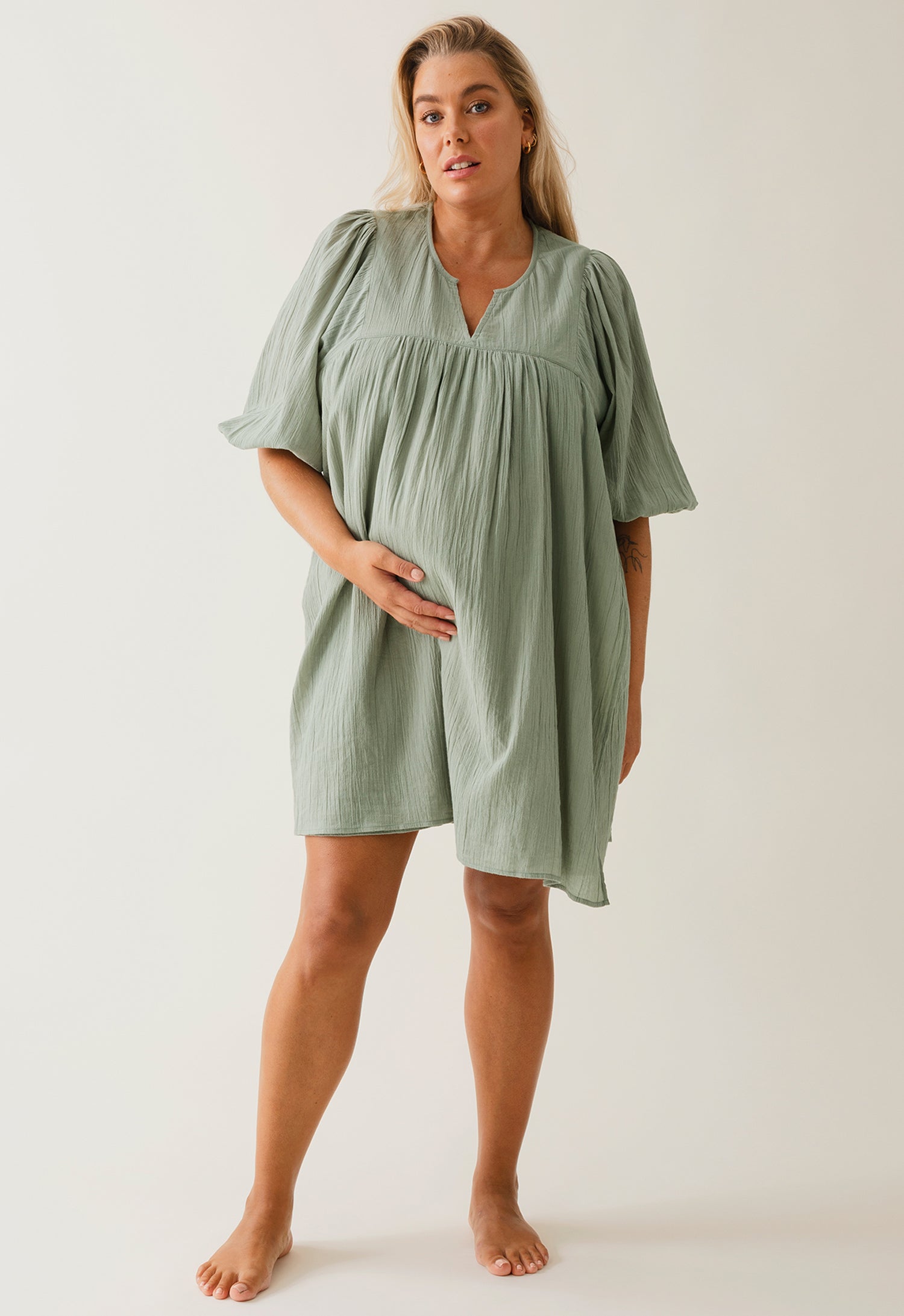 Boho Umstands-Minikleid - Green Tea