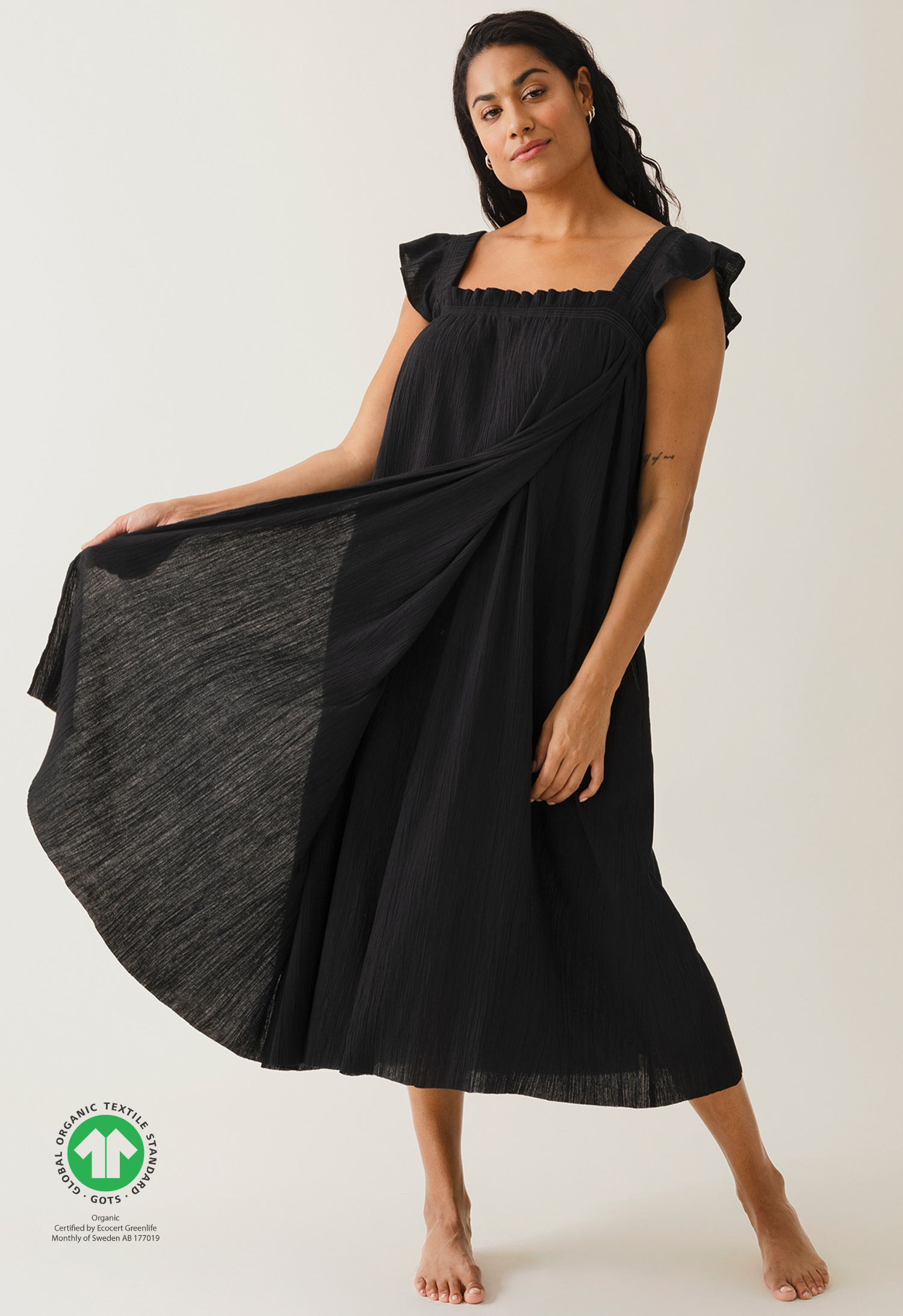Boho-Umstandskleid mit Smok - Schwarz