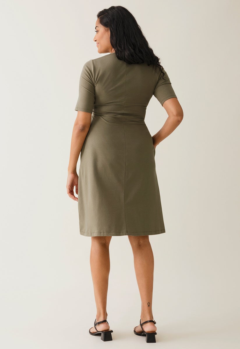 A-Linien-Stillkleid mit kurzen Ärmeln - Khakigrün
