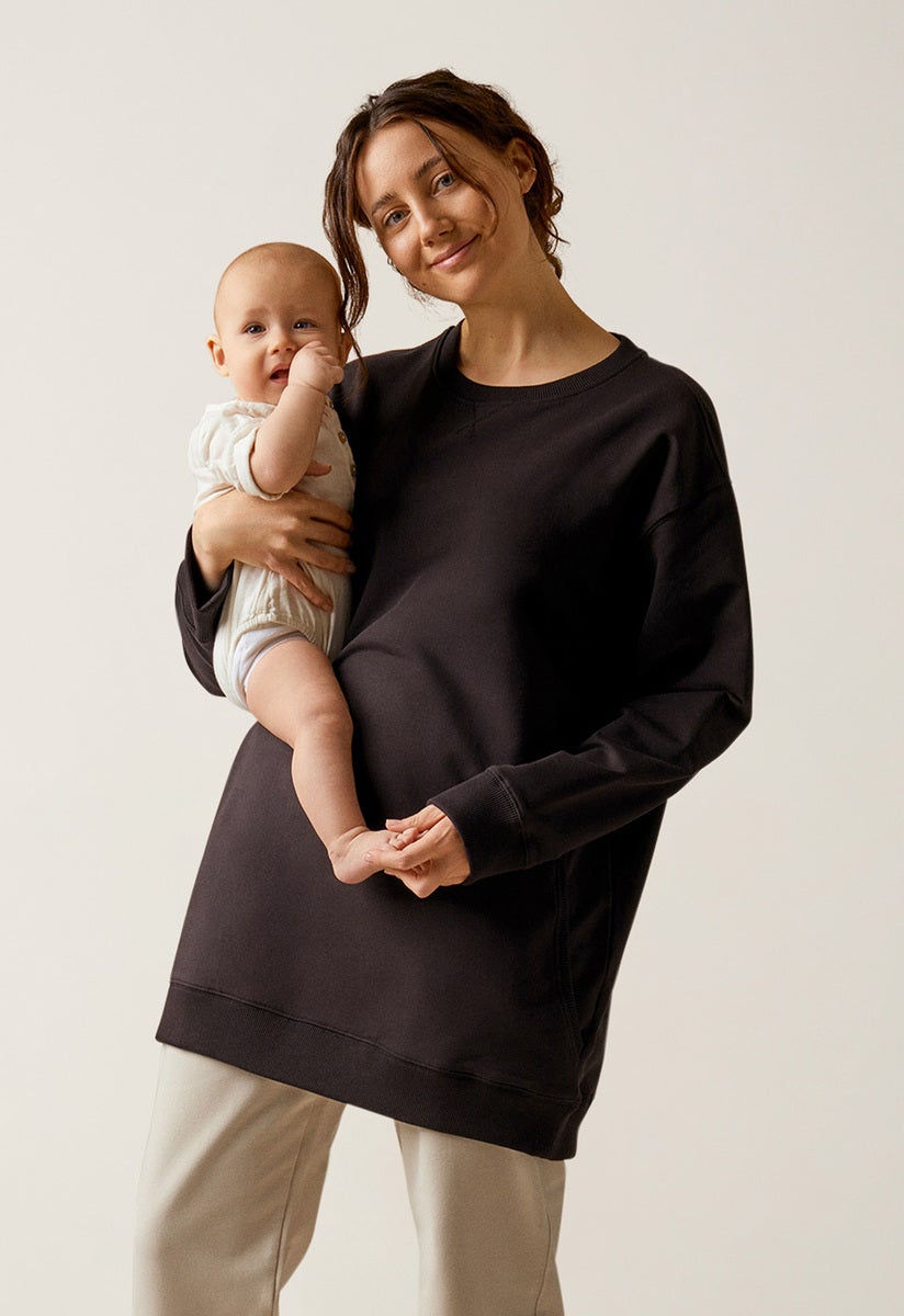 Oversized Umstandssweatshirt mit Stillfunktion - Schwarz