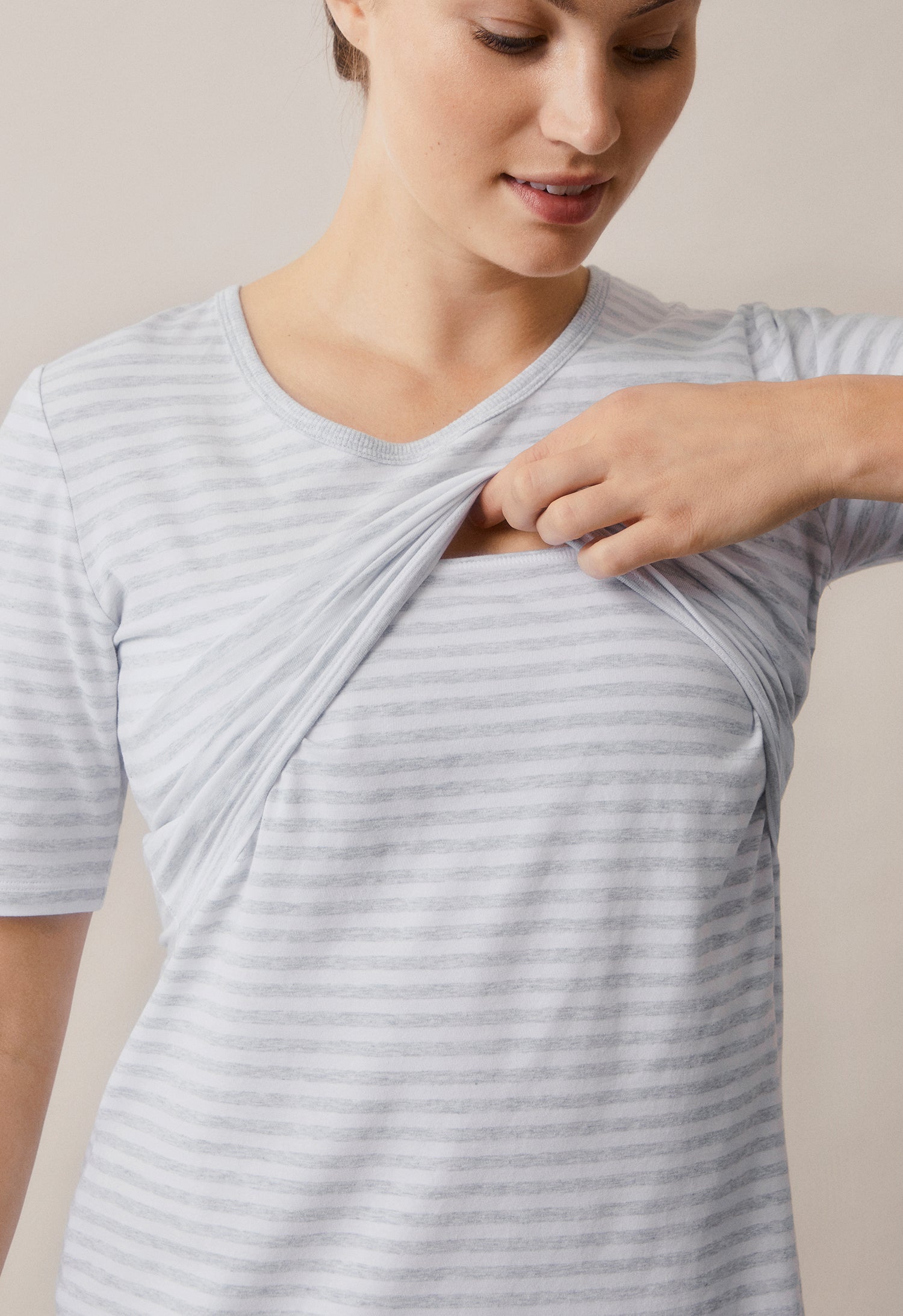 Nachthemd - Weiß/Grau meliert