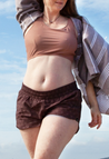 Bade-Crop-Top – Gerippt – Rose Brown