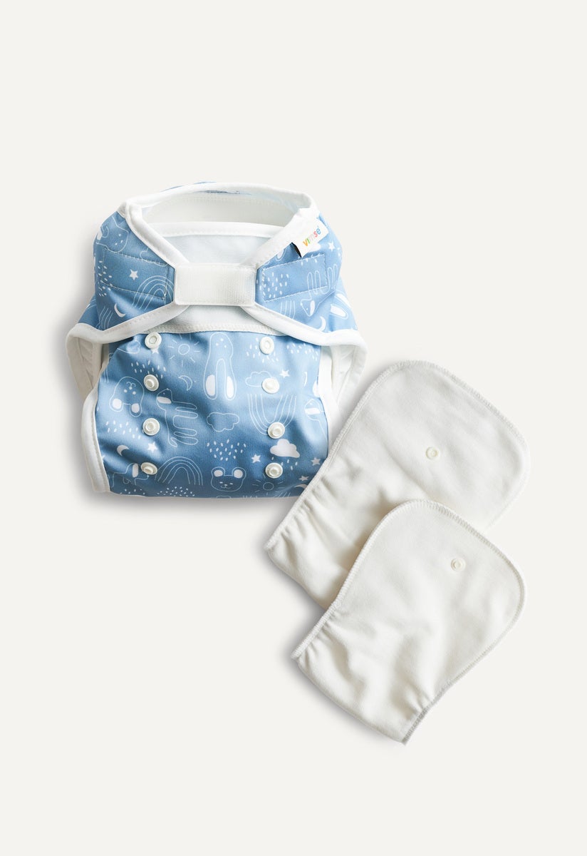 Windel Cover und Einlager - All in Two - Blau Teddy