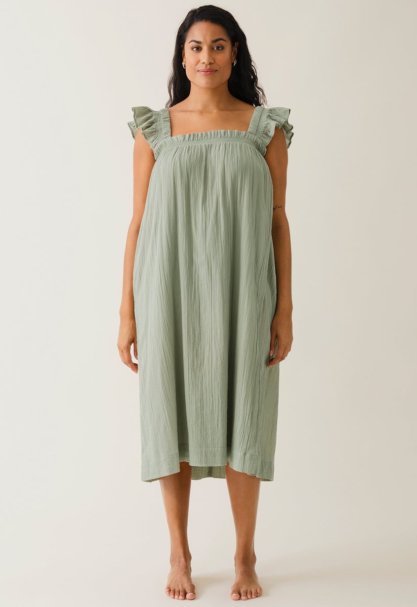 Boho-Umstandskleid mit Smok - Green Tea