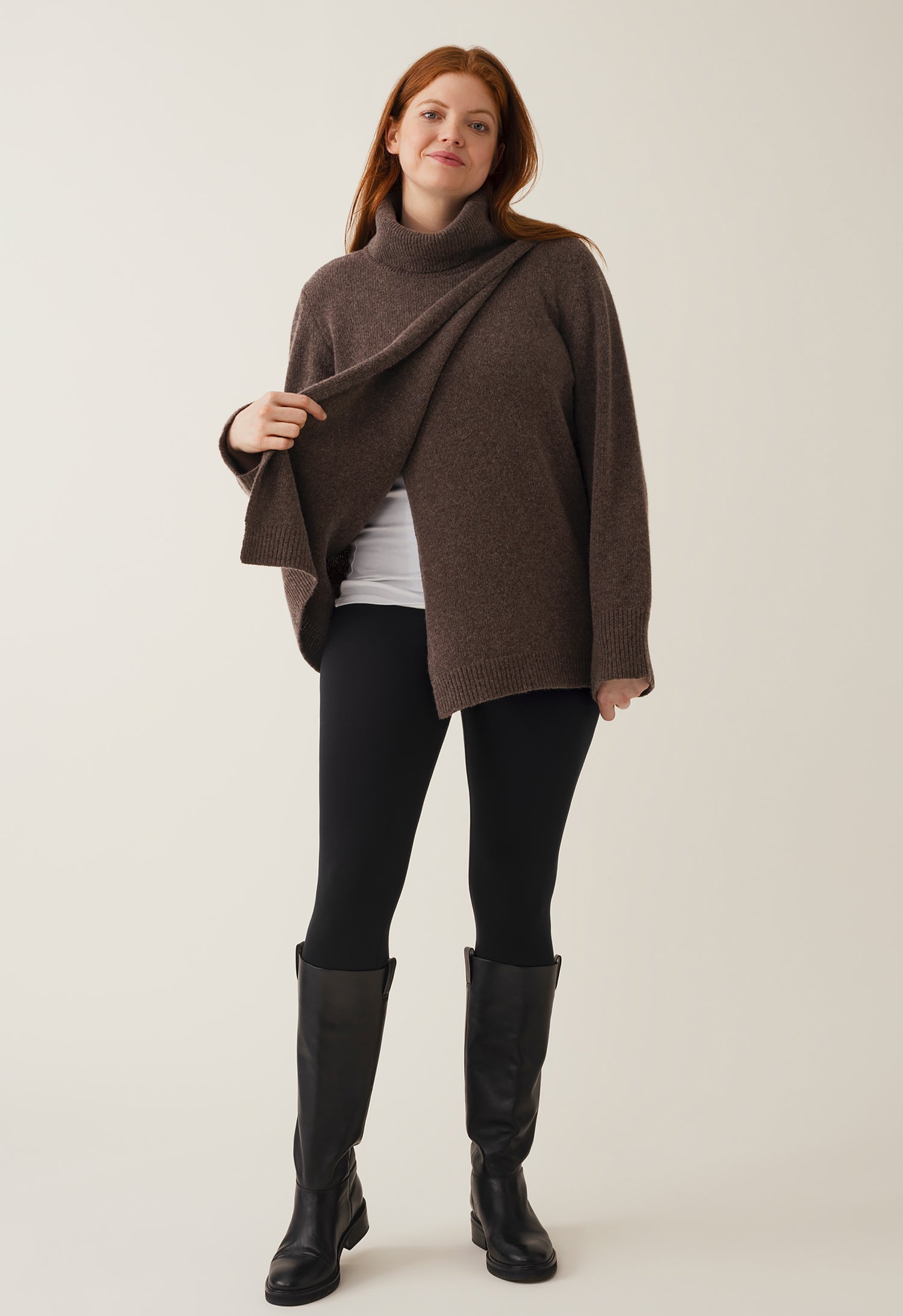 Gestrickter Stillpullover mit Rollkragen - Brown Grey Melange